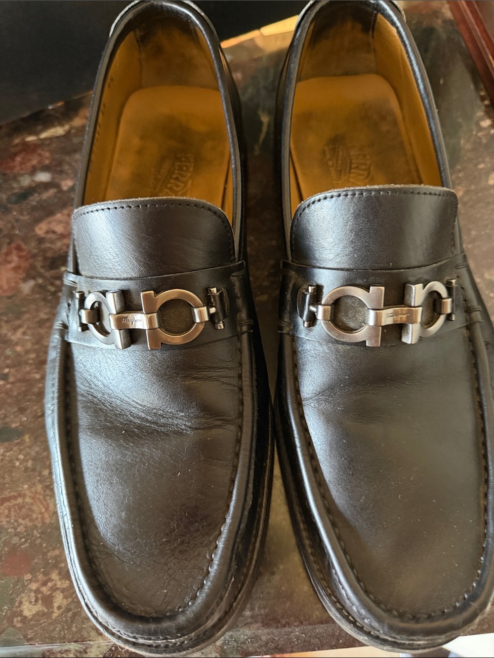 Salvatore Ferragamo Black Leather Gancini Bit Loafers size 9 1/2